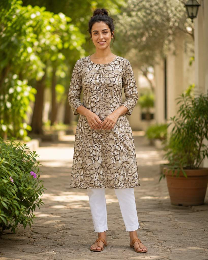 Women’s Printed Kurta | Stylish 3/4 Sleeve Cotton Kurti