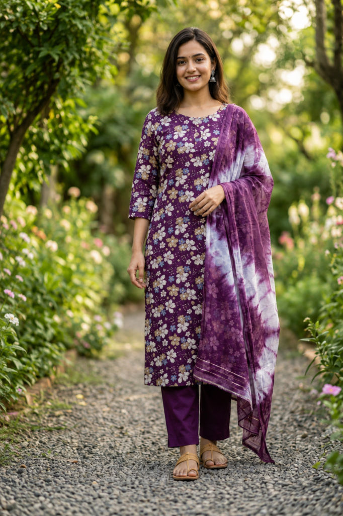 Jamdani Buti 3 Piece Set side open raw silk kurti